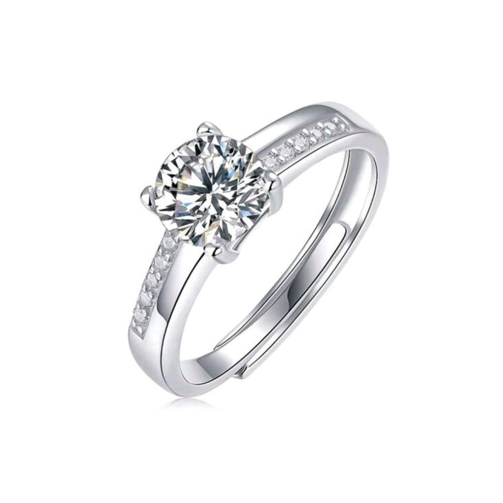 Silver Solitaire  Ring with Channel Set Accents